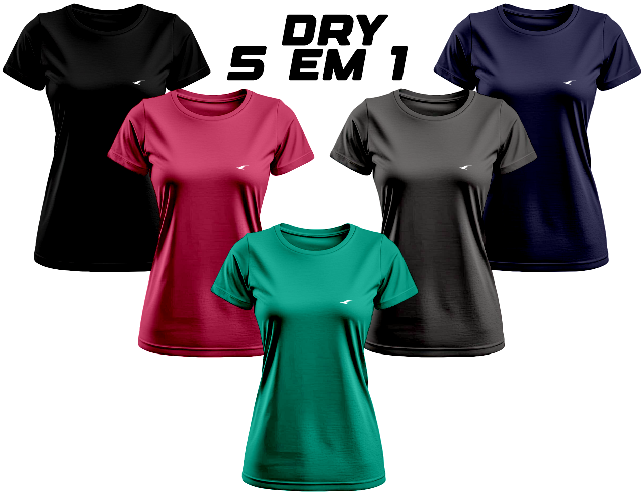 Kit Camisetas Baby Look Dry Poliamida 5 em 1 - Gull Clothes